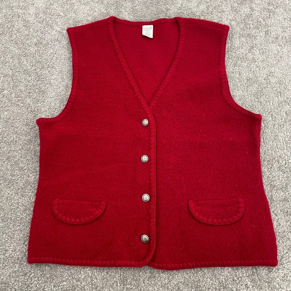 Vintage Lands End Sweater Vest Womens 10 Wool Gold Buttons Academia Grandma